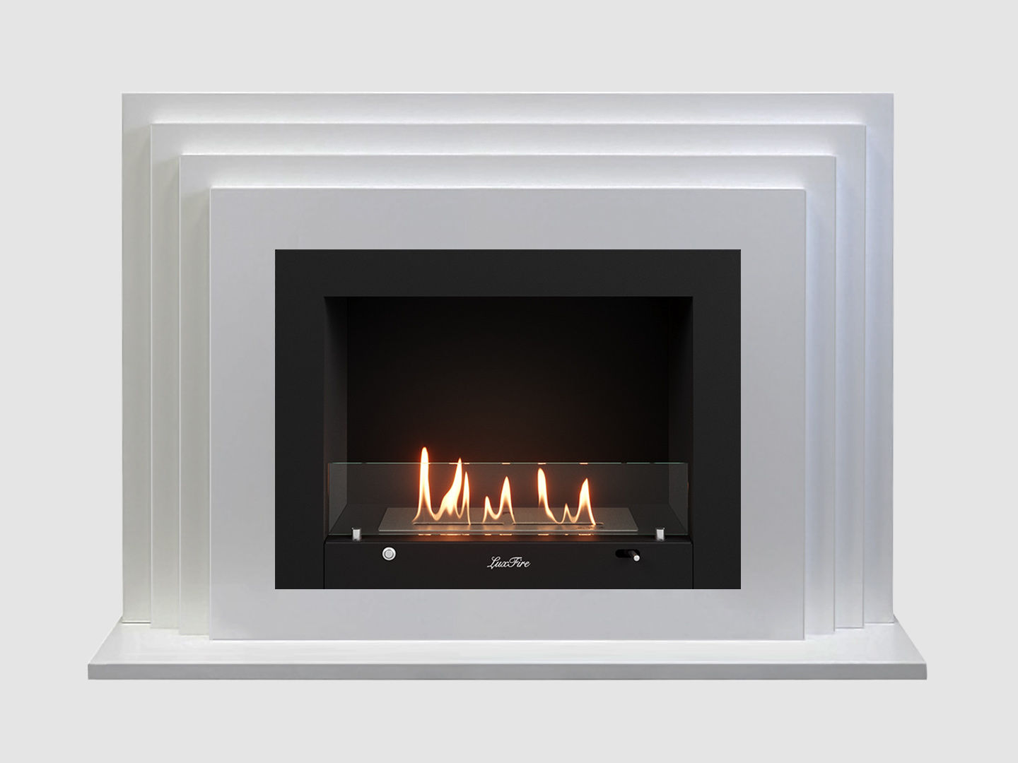 Каминный портал МДФ "Амстердам 1100" с биокамином Lux Fire "Фаер Бокс 3-25.5" (белый) по цене 92 500 руб.