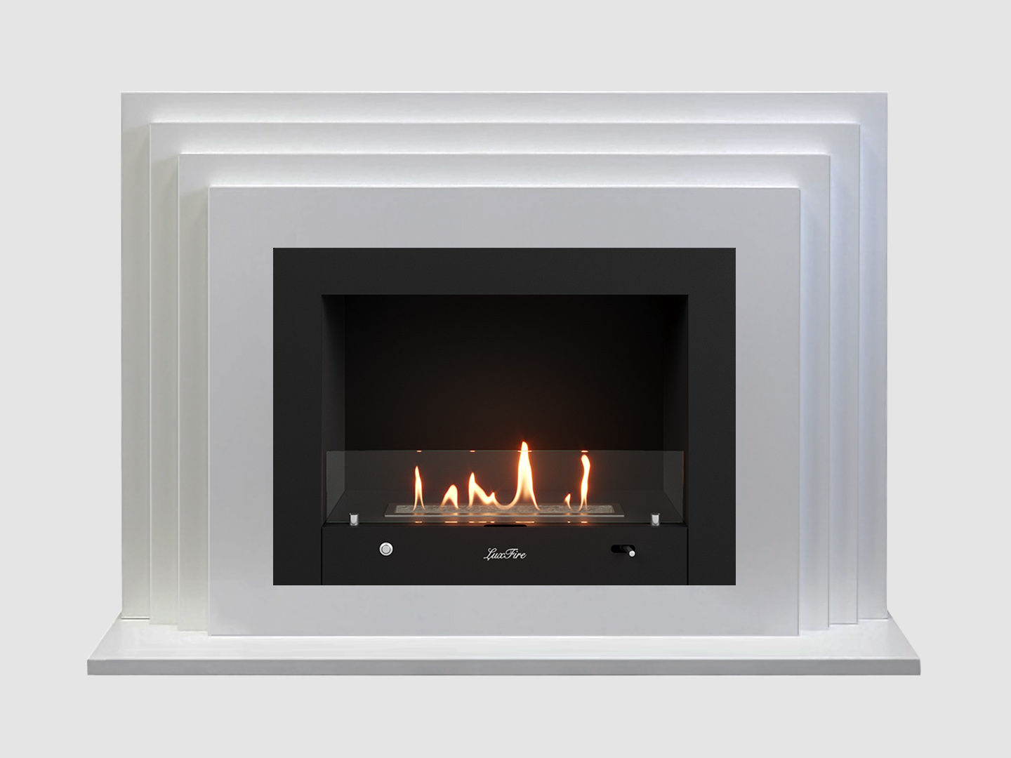 Каминный портал МДФ "Амстердам 1100" с биокамином Lux Fire "Фаер Бокс 4-25.5" (белый) по цене 114 900 руб.